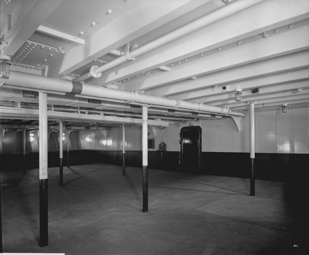 Detail of Third Class Covered Promenade on the 'Aquitania' (1914) by Bedford Lemere & Co.
