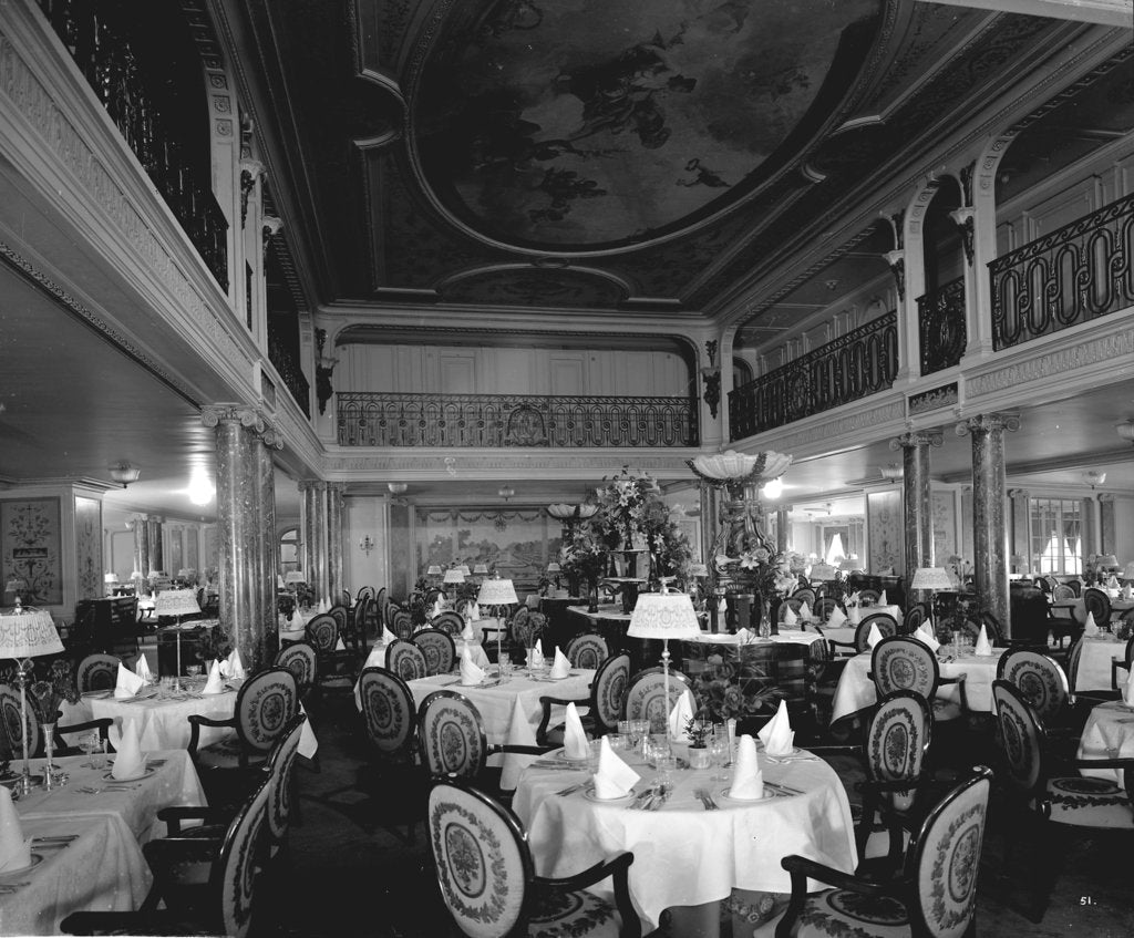 Detail of First Class Dining Saloon on the 'Aquitania' (1914) by Bedford Lemere & Co.