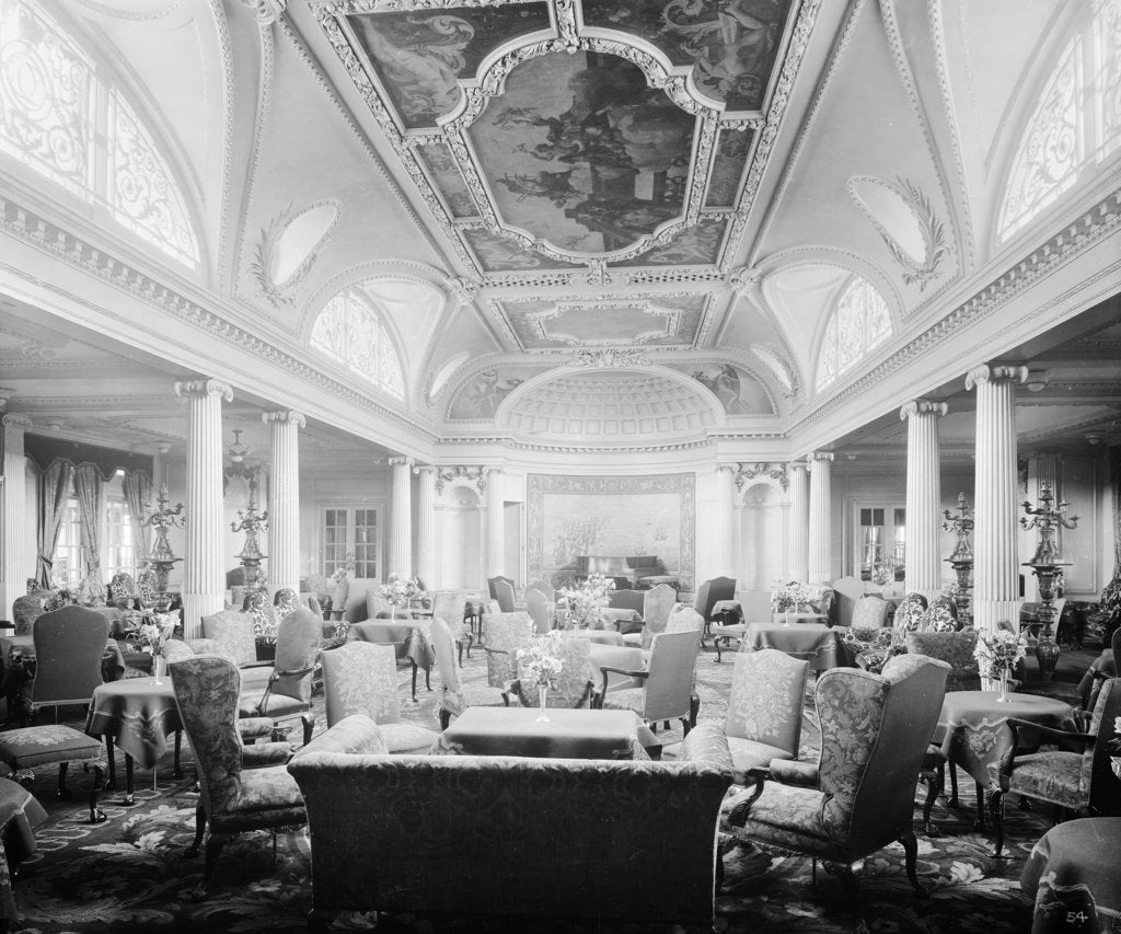 Detail of First Class Lounge on the 'Aquitania' (1914) by Bedford Lemere & Co.