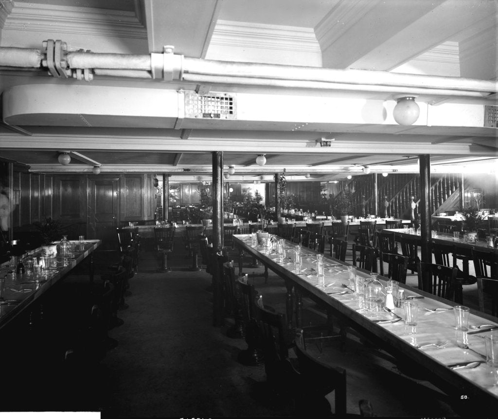 Detail of Third Class Dining Saloon on the 'Aquitania' (1914) by Bedford Lemere & Co.