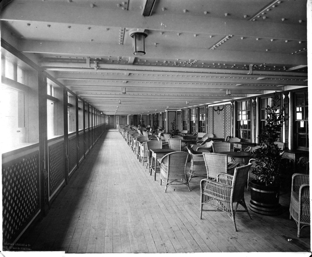 Detail of First Class Garden Lounge on the 'Aquitania' (1914) by Bedford Lemere & Co.