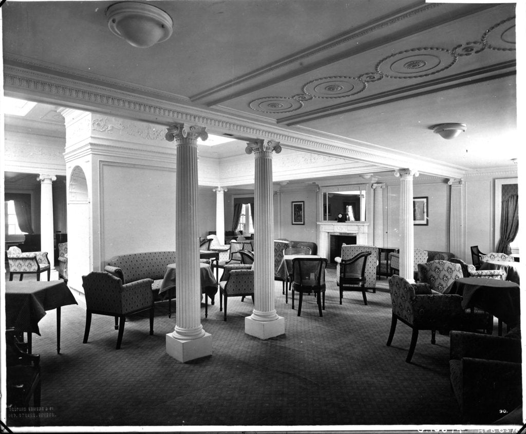 Detail of Second Class Drawing Room on the 'Aquitania' (1914) by Bedford Lemere & Co.