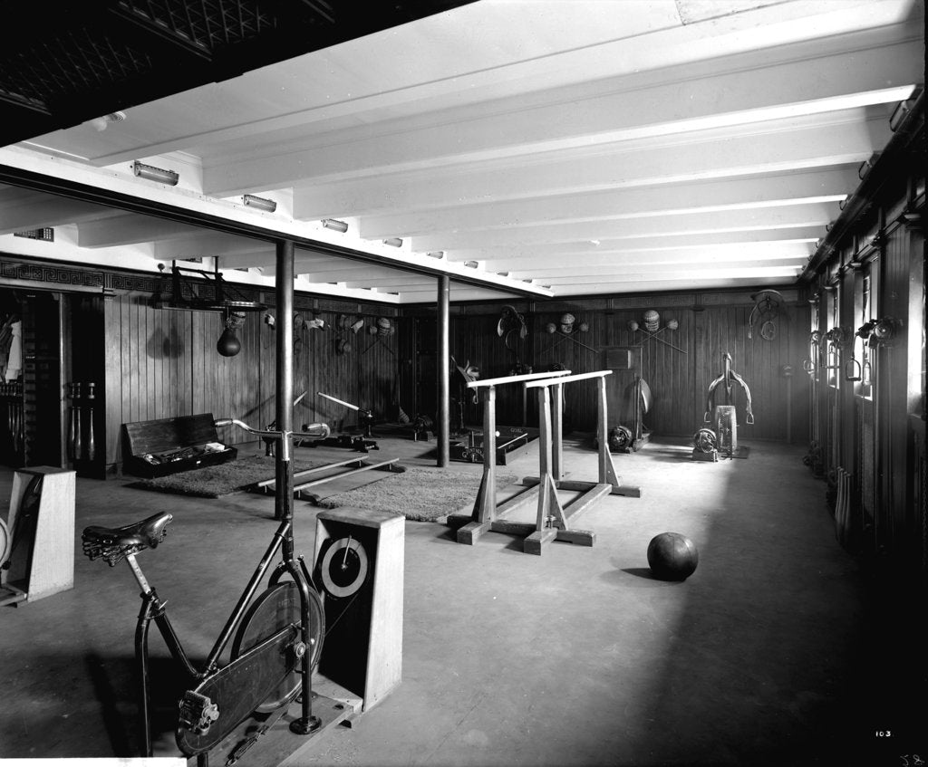 Detail of First Class Gymnasium on the 'Aquitania' (1914) by Bedford Lemere & Co.