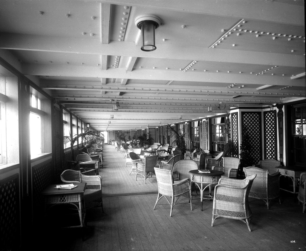 Detail of First Class Garden Lounge on the 'Aquitania' (1914) by Bedford Lemere & Co.