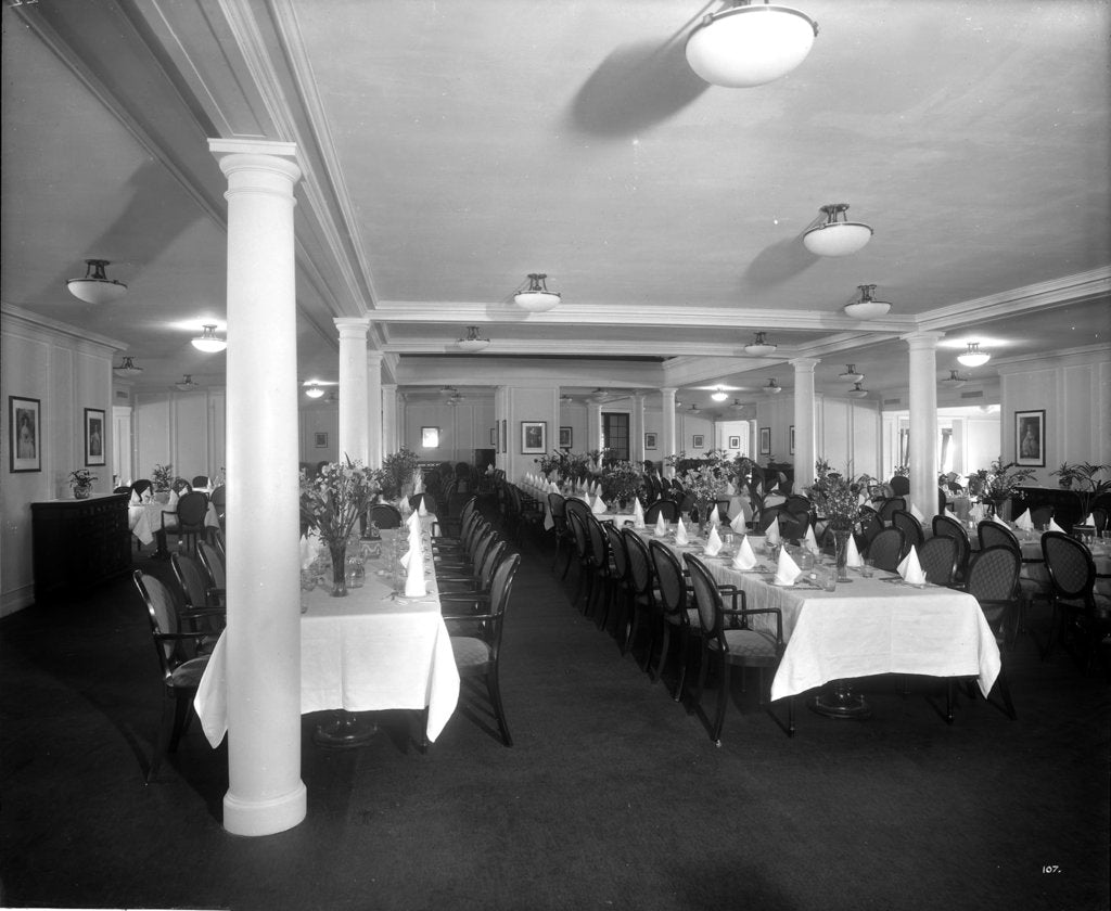 Detail of Second Class Dining Saloon on the 'Aquitania' (1914) by Bedford Lemere & Co.