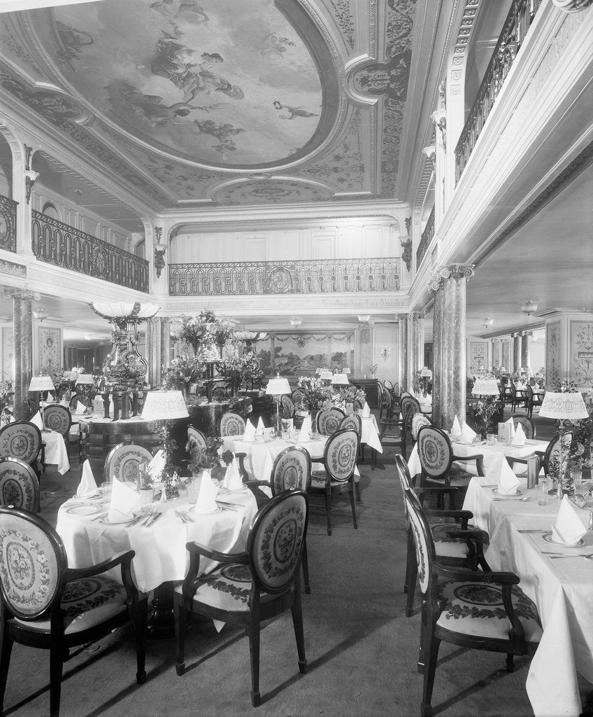 Detail of First Class Dining Saloon on the 'Aquitania' (1914) by Bedford Lemere & Co.