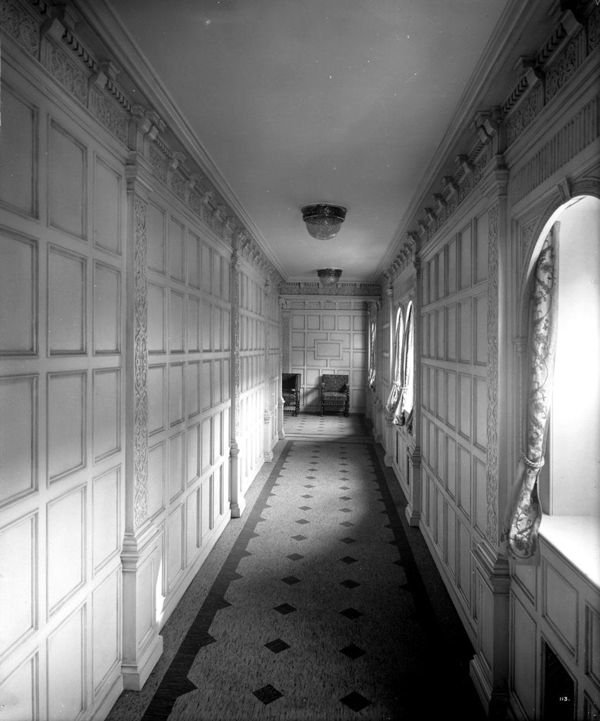 Detail of Corridor to the First Class Grill Room on the 'Aquitania' (1914) by Bedford Lemere & Co.