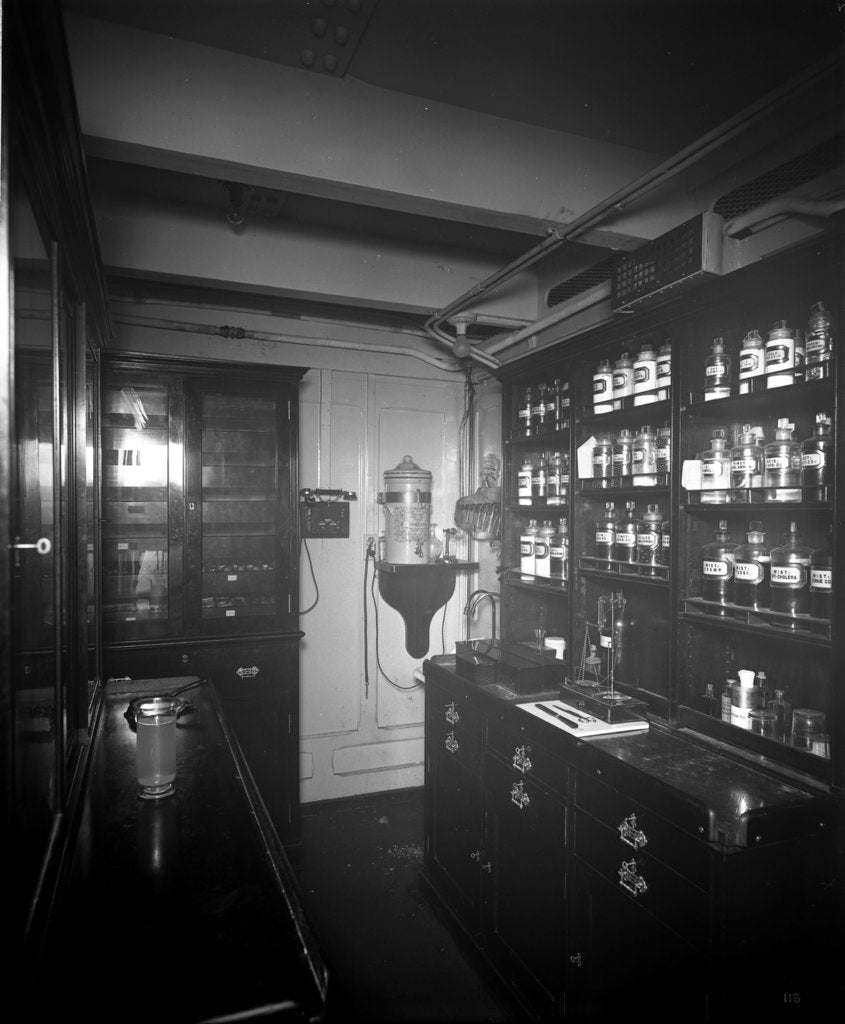 Detail of Dispensary on the 'Aquitania' (1914) by Bedford Lemere & Co.