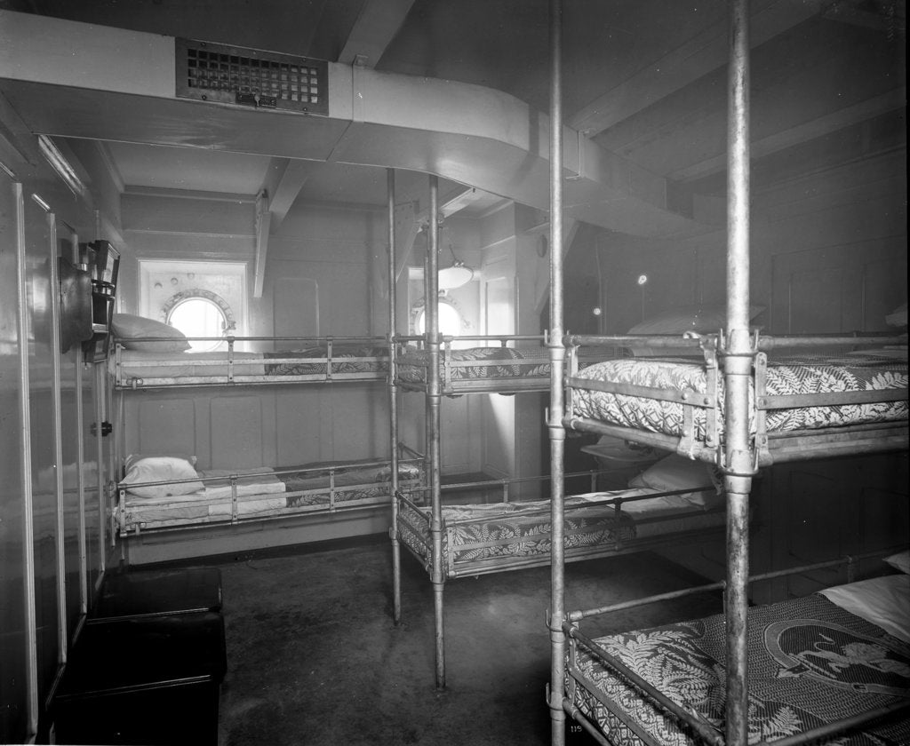 Detail of Men's Ward on the 'Aquitania' (1914) by Bedford Lemere & Co.