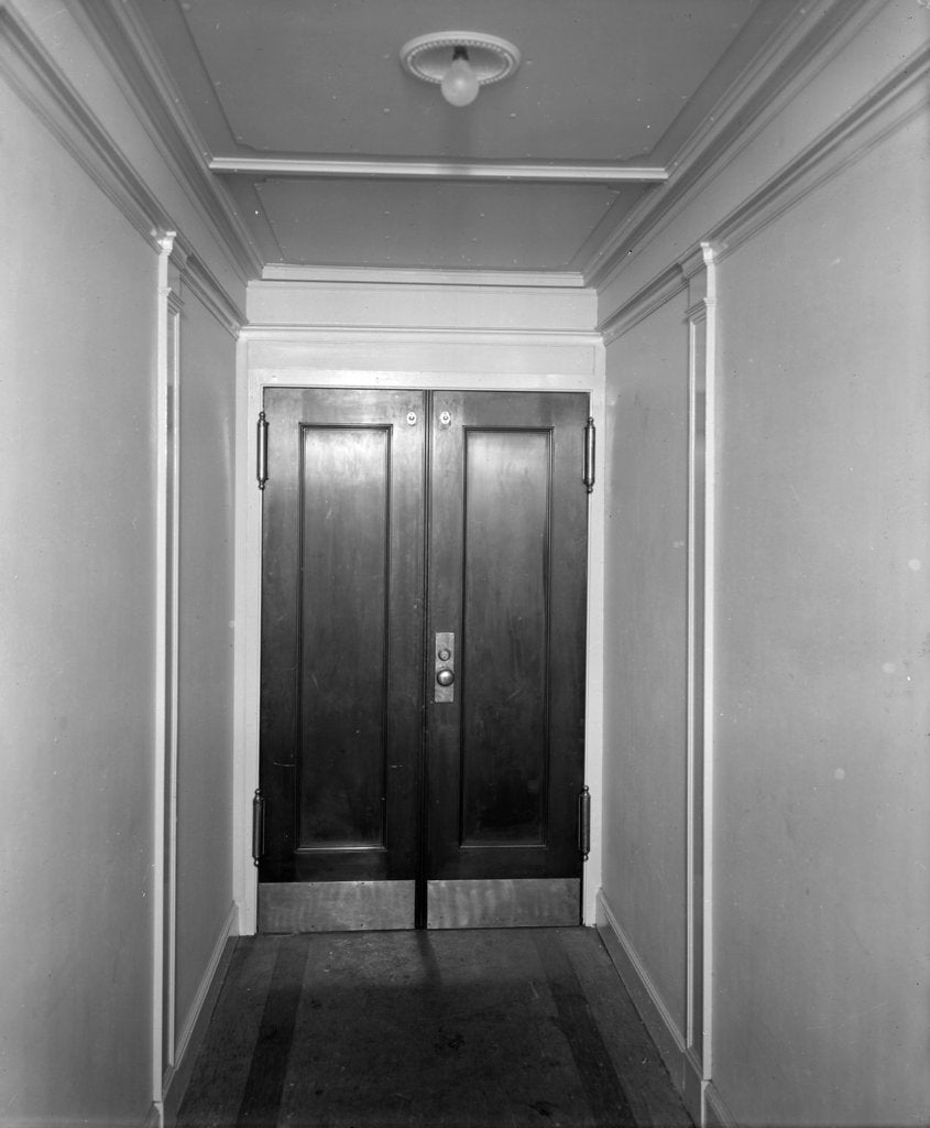 Detail of Doors in a corridor on the 'Aquitania' (1914) by Bedford Lemere & Co.