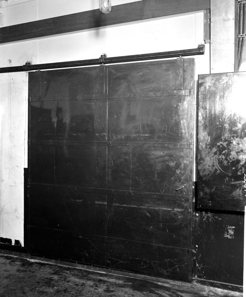 Detail of Sliding fireproof door in the First Class Pantry on the 'Aquitania' (1914) by Bedford Lemere & Co.