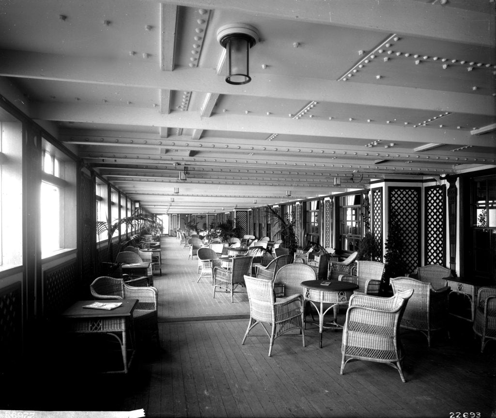 Detail of First Class Garden Lounge on the 'Aquitania' (1914) by Bedford Lemere & Co.