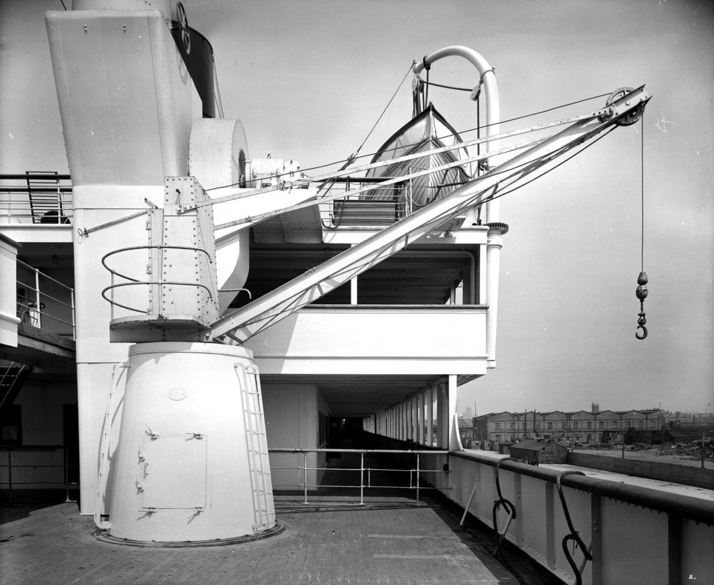 Detail of Electric deck crane on the 'Aquitania' (1914) by Bedford Lemere & Co.