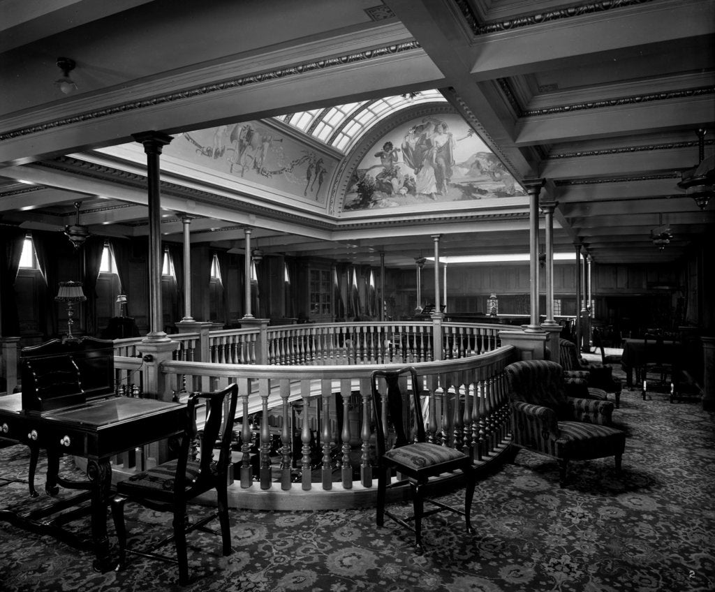 Detail of First Class Music Room on the 'Kaisar-i-Hind' (1914) by Bedford Lemere & Co.