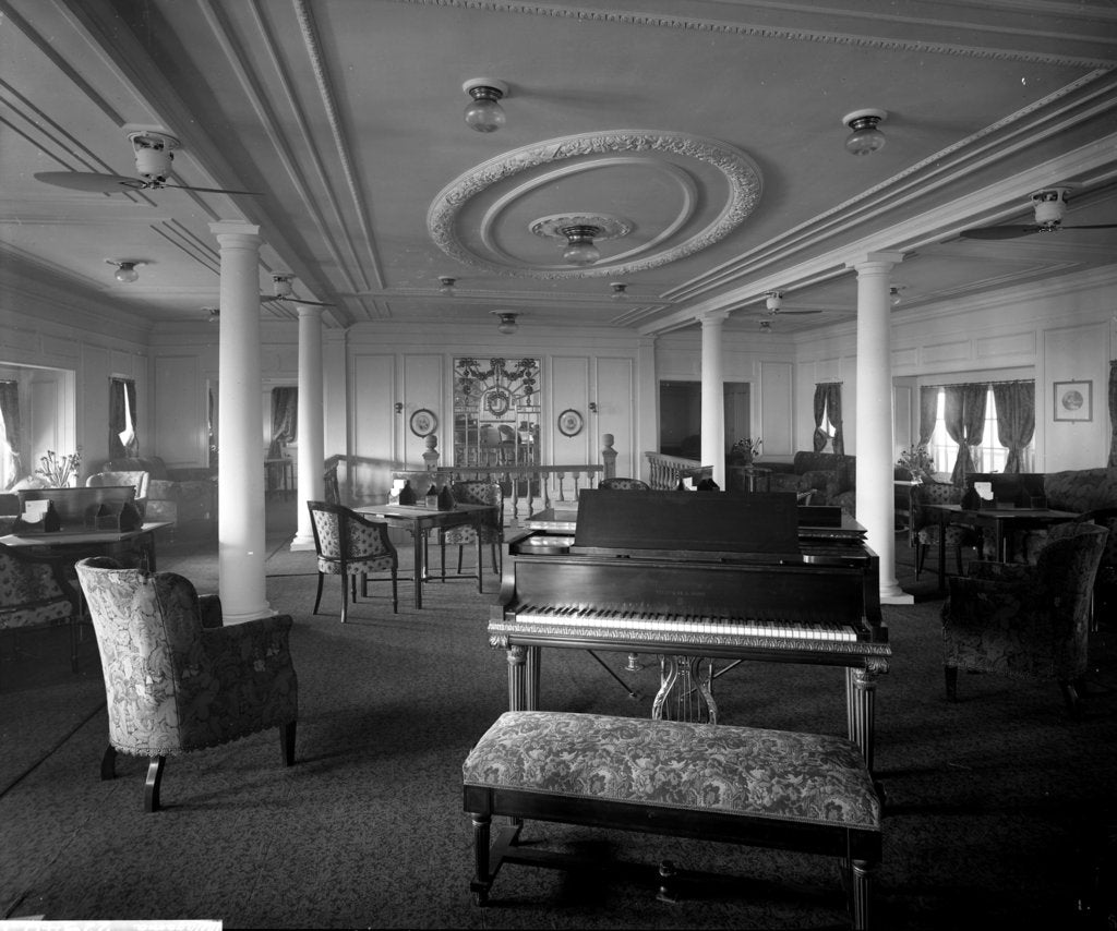 Detail of Cabin Class Lounge on the 'Metagama' (1915) by Bedford Lemere & Co.