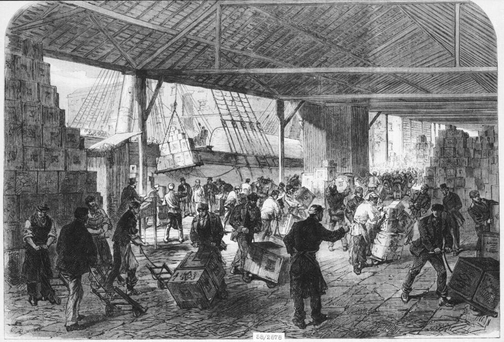 Detail of Unloading tea ships in the East India docks by unknown
