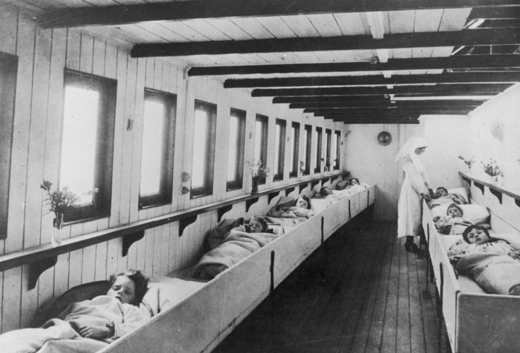 Detail of Upper hospital deck of the 'Geneva Cross' (1894) ambulance ship by unknown