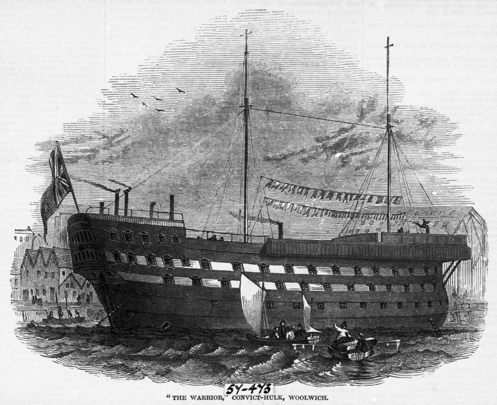 Detail of The hulk 'Warrior' (1781) anchored off Woolwich by unknown