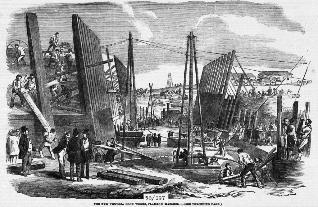 Detail of Building the Royal Victoria Docks, 9 September 1854 by unknown