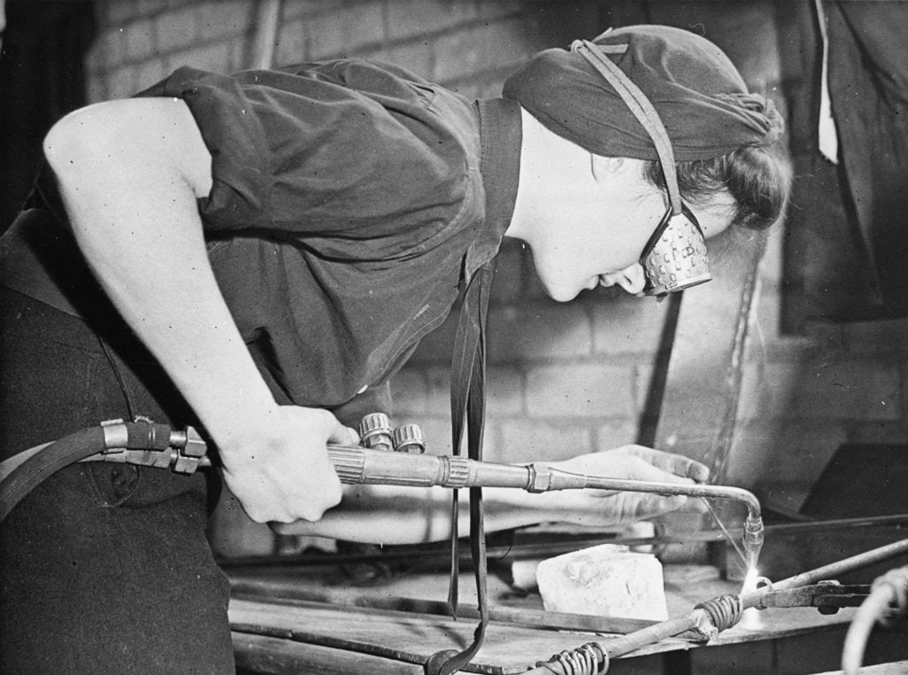 Detail of A WREN using an acetylene welder by unknown
