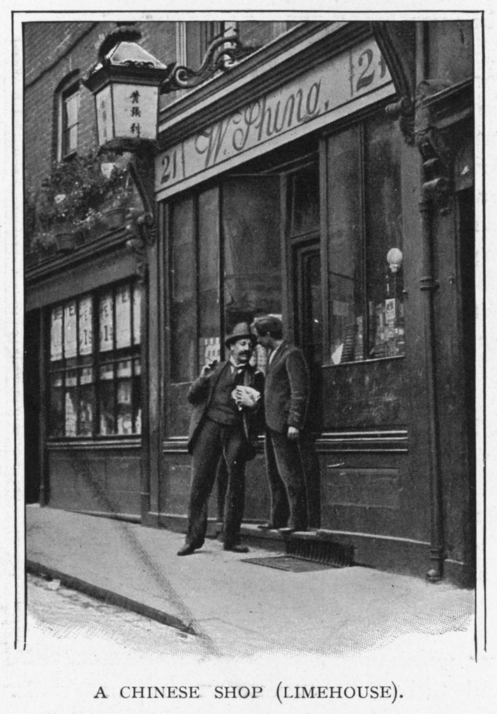 Detail of A Chinese shop in Limehouse, one of the illustrations depicting London's Chinese community in 'Living London' (1901), edited by George R. Sims. by G.R. Sims
