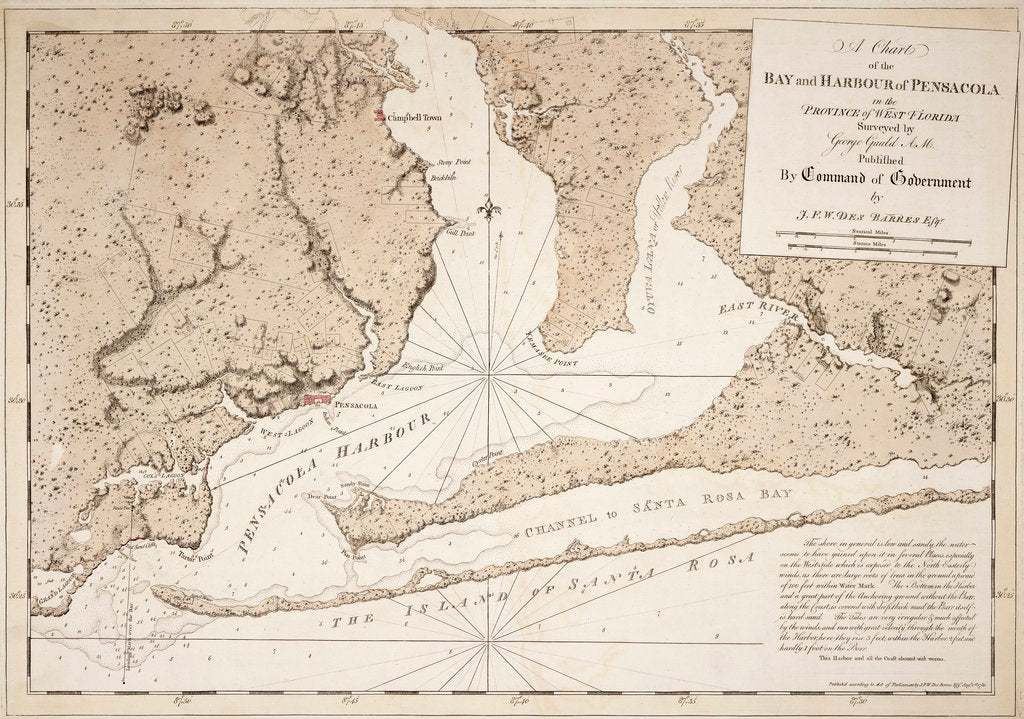 Detail of A chart of the bay and harbour of Pensacola in the province of West Florida by J.F.W. Des Barres