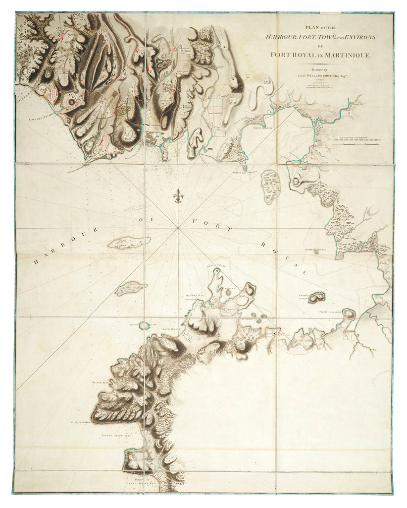 Detail of Plan of the harbour, fort, town and environs of Fort Royal in Martinique by William Booth