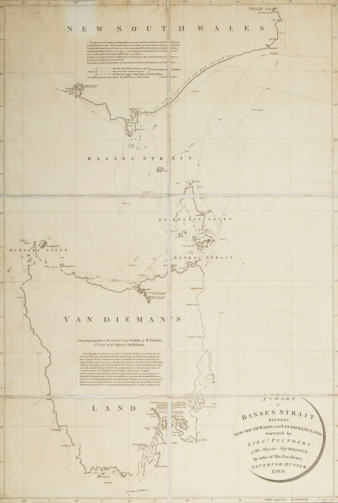 Detail of A chart of Basses Straight between New South Wales and Van Diemans Land surveyed by Lieut. Flinders of HMS 'Reliance', by order of ... Governor Hunter, 1798-9 by Matthew Flinders