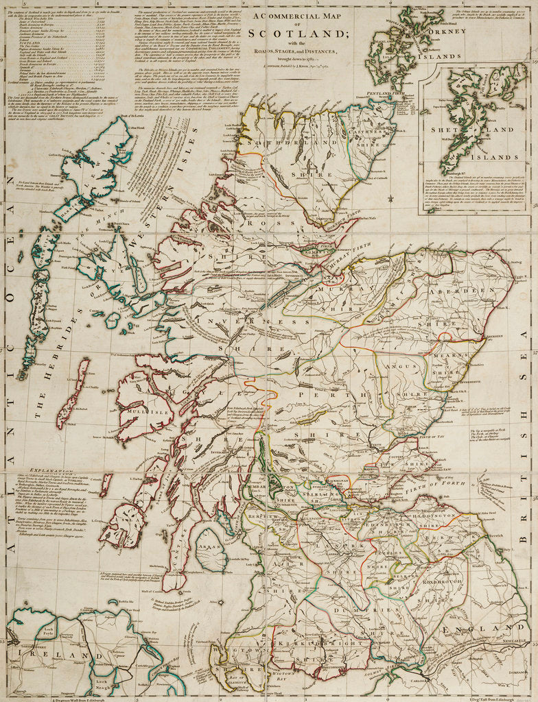 Detail of A commercial map of Scotland with the roads, stages and distances by J. Knox