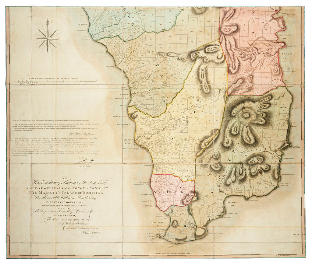 Detail of Plan of the Island of Dominica laid down by actual survey under the direction of the Honorable the Commissioners for the Sale of Lands in the Ceded Islands by John Byres Chief Surveyor 1776. by John Byres