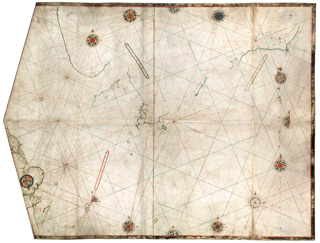 Detail of Portulan chart constructed by William Borough showing the sea area of the North Sea and Baltic, from the east coast of England to the head of the Gulf of Sweden, circa 1580 by William Borough