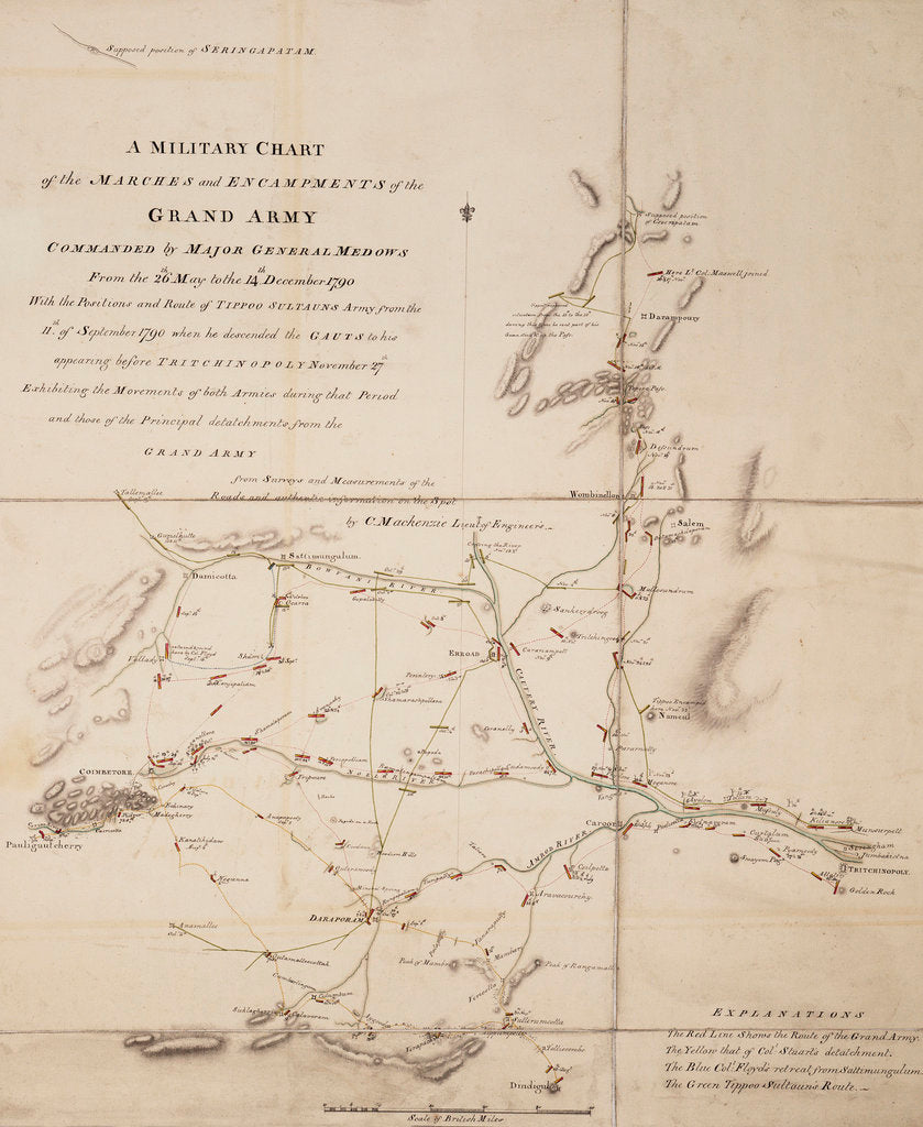 Detail of A military chart of the marches and encampments of the grand army commanded by Major General Medows from the 26th May to the 14th December 1790 by C. Mackenzie