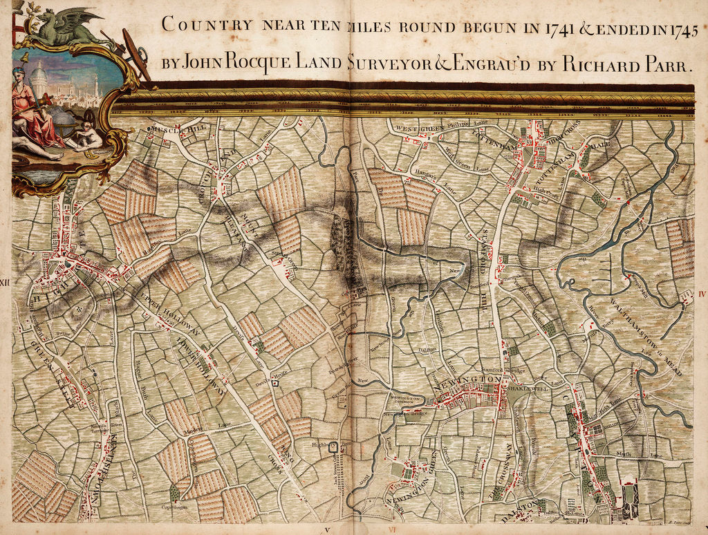 Detail of Map of Highgate, Kentish Town, Holloway, Tottenham and Newington by John Rocque