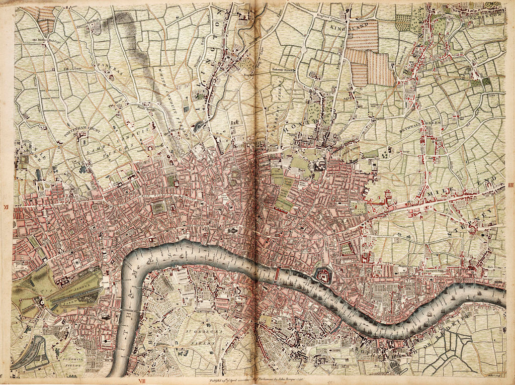 Detail of Map of Islington, Westminster, City and Southwark by John Rocque