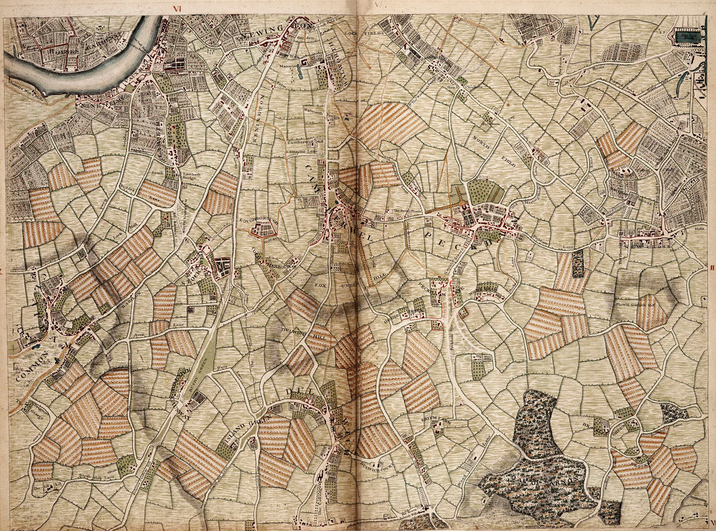 Detail of Map of Vauxhall, Clapham, Peckham and Dulwich by John Rocque