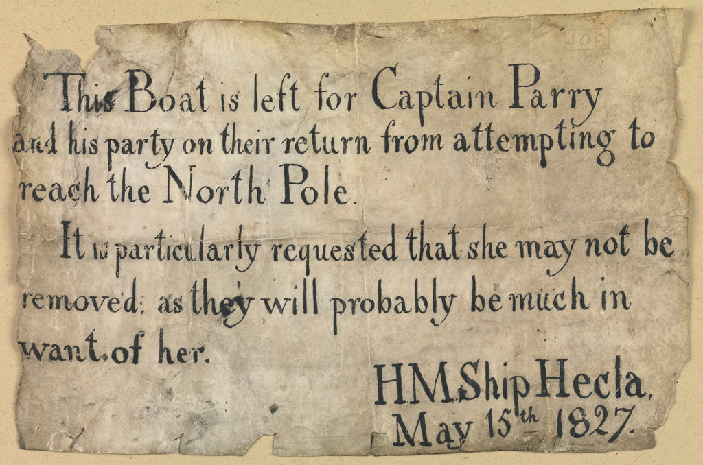 Detail of Message from William Edward Parry's attempt on the North Pole 1827. by unknown