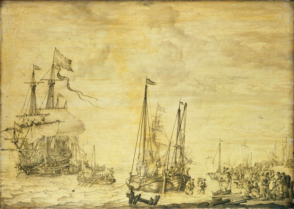 Detail of A Dutch flagship, thought to be the Eendracht at anchor close in by Willem van de Velde the Elder