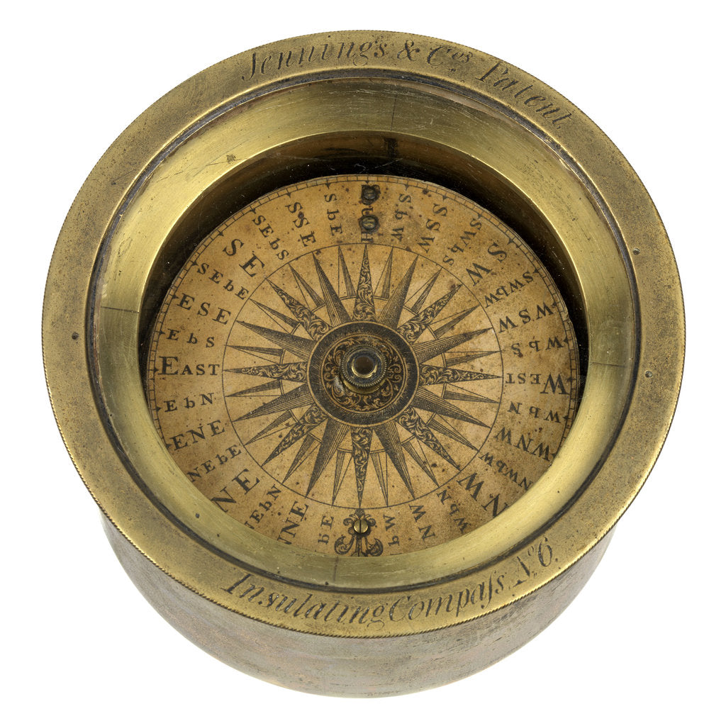Detail of A magnetic dry-card compass of a type patented by Henry Jennings in 1818 (no. 4259) by Jennings and Company