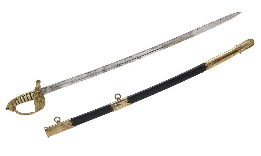Detail of Solid half-basket hilted sword, which belonged to Vice-Admiral McClure (1807-1873) by Gillott & Hasell