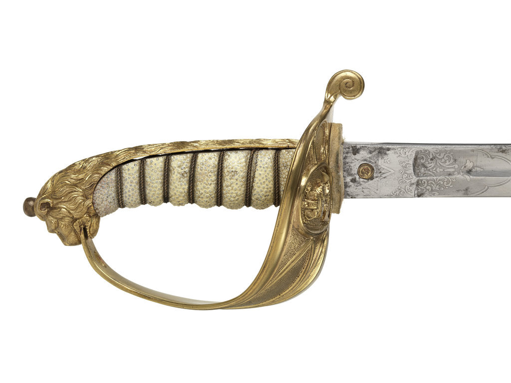 Detail of Solid half-basket hilted sword, which belonged to Vice-Admiral McClure (1807-1873) by Gillott & Hasell