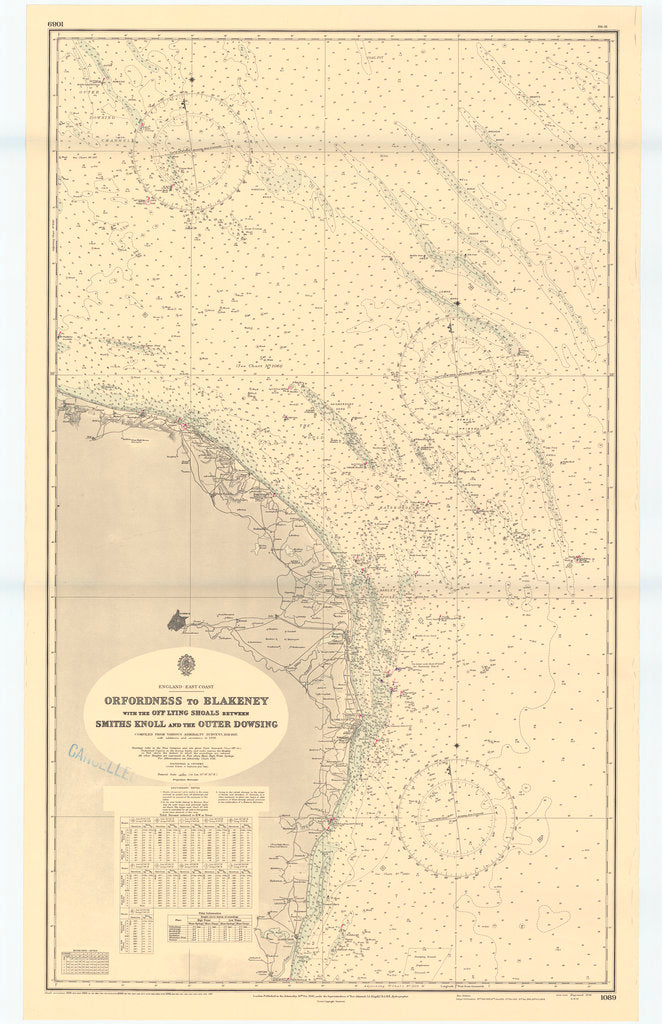 Detail of Orford Ness to Blakeney with the off lying shoals between Smiths Knoll and the other Dowsing by British Admiralty