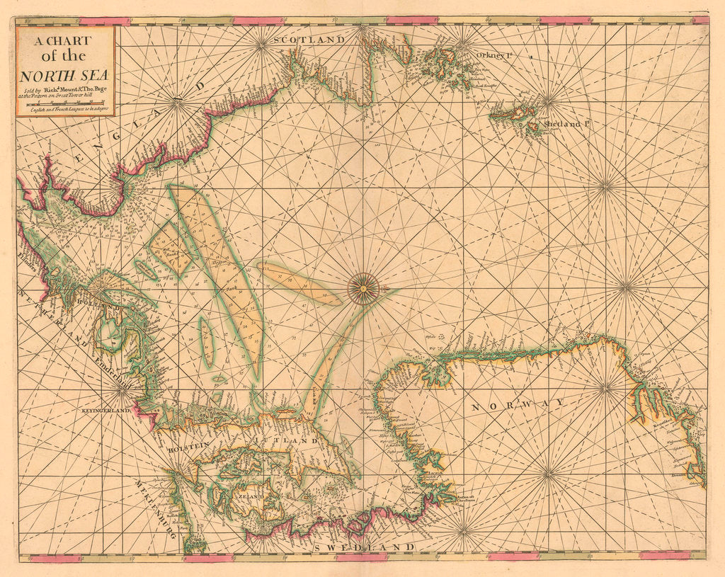 Detail of Chart of the North Sea: Norway to the Dover Straits by Mount & Page