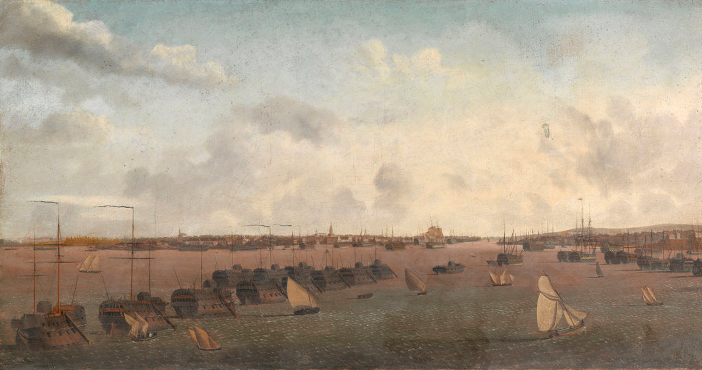 Detail of Prison hulks in Portsmouth harbour by Daniel Turner