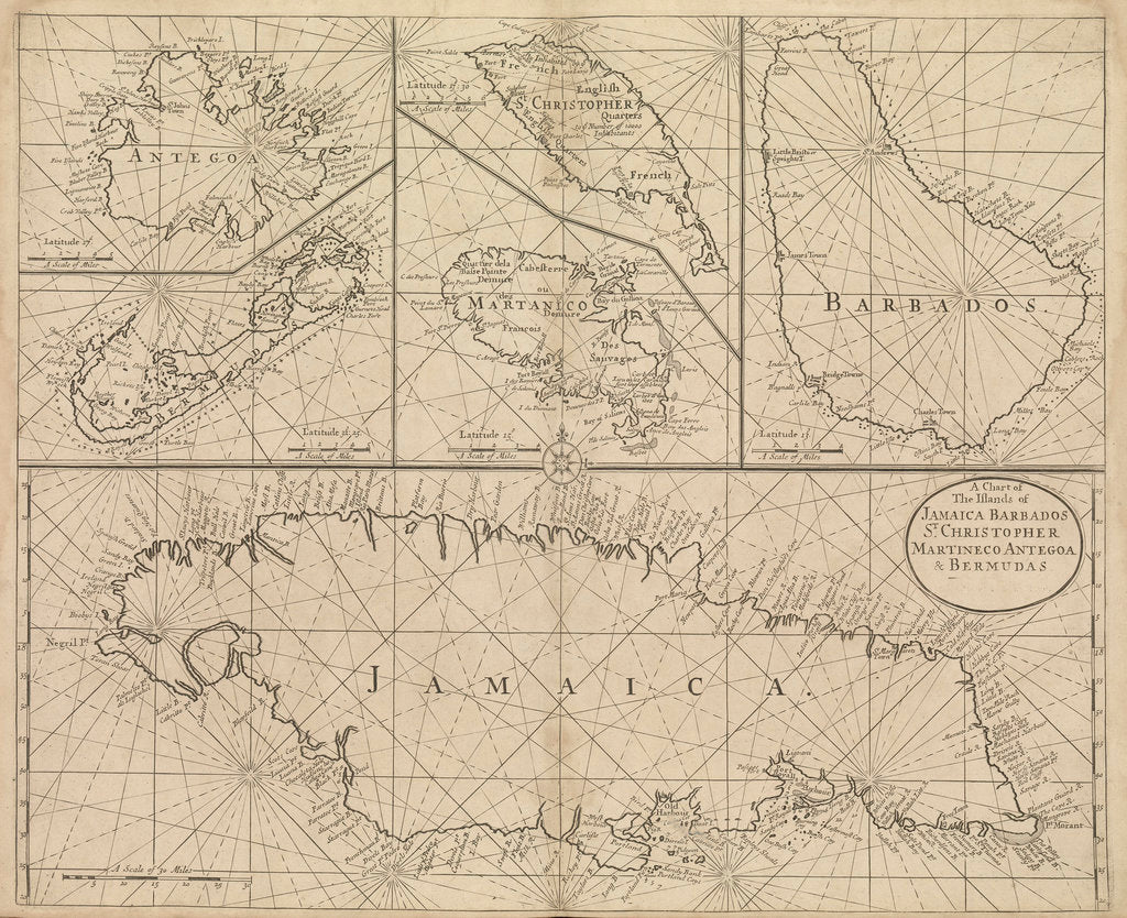 Detail of Chart of Jamaica, Barbados, St Christopher, Martinique, Antigua and Bermuda by John Seller
