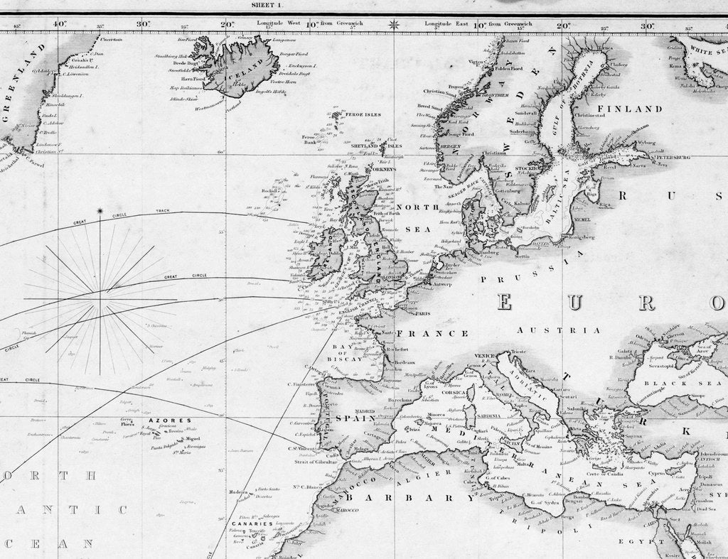 Detail of A general chart for the purpose of pricking off ship's track from England southward and round the world (detail) by J.S. Hobbs