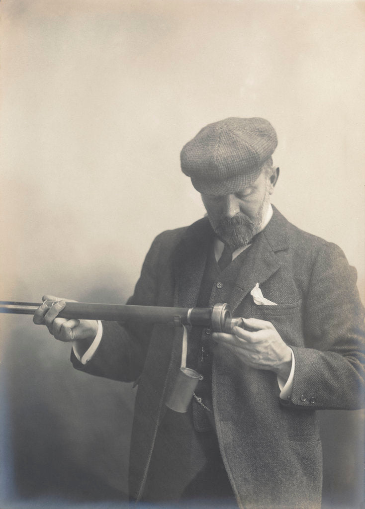 Detail of Cust demonstrating his Patent Rangefinder, circa 1904 by unknown