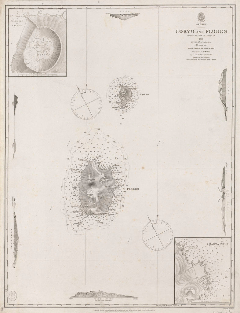Detail of Azores Corvo and Flores. Surveyed by Capt. A.T.E Vidal R.N 1844. by British Admiralty