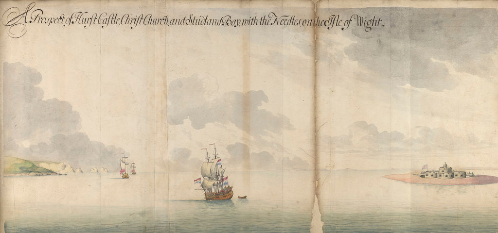 Detail of A prospect of the Hurst Castle, the Needles and the Isle of Wight by Thomas Philips