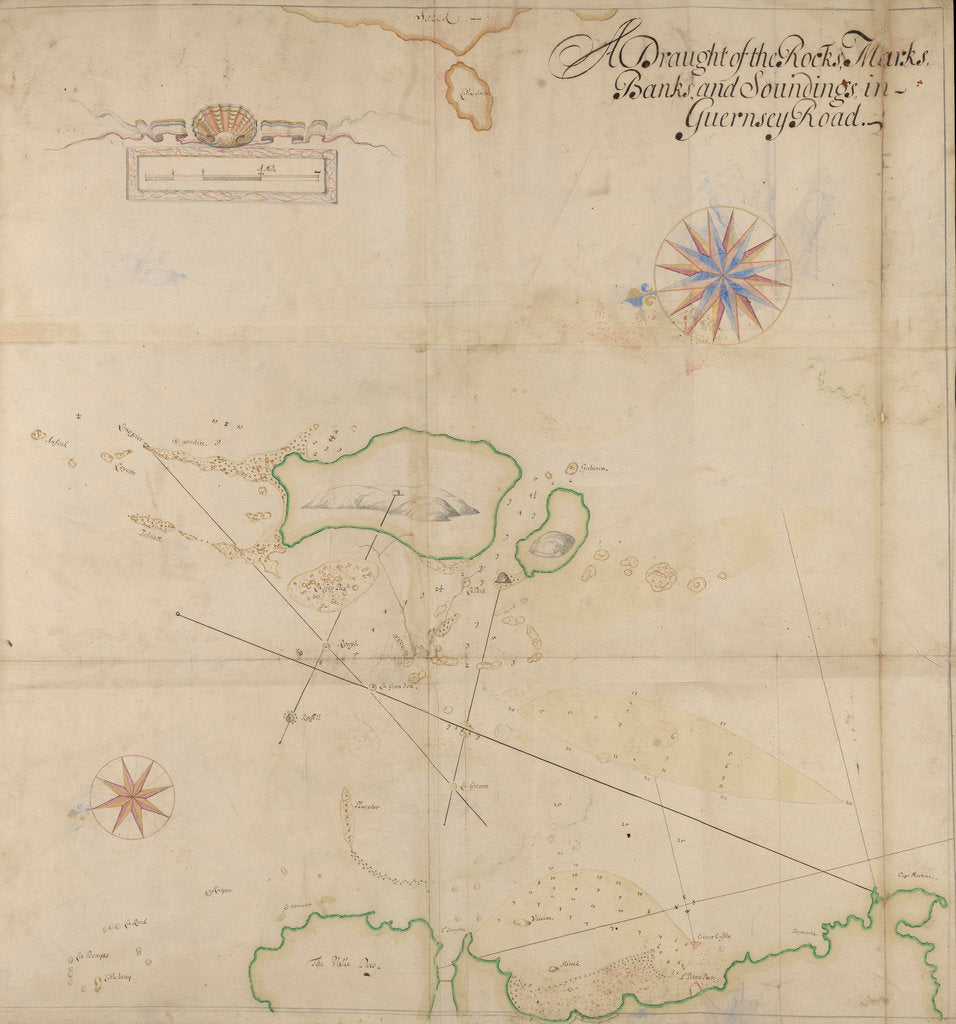 Detail of A draught of the rocks marks banks and soundings in Guernsey Road by Thomas Phillips
