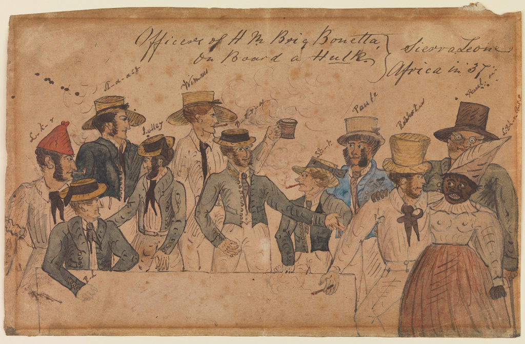 Detail of Officers of H.M. Brigantine 'Bonetta' on board a hulk by British School